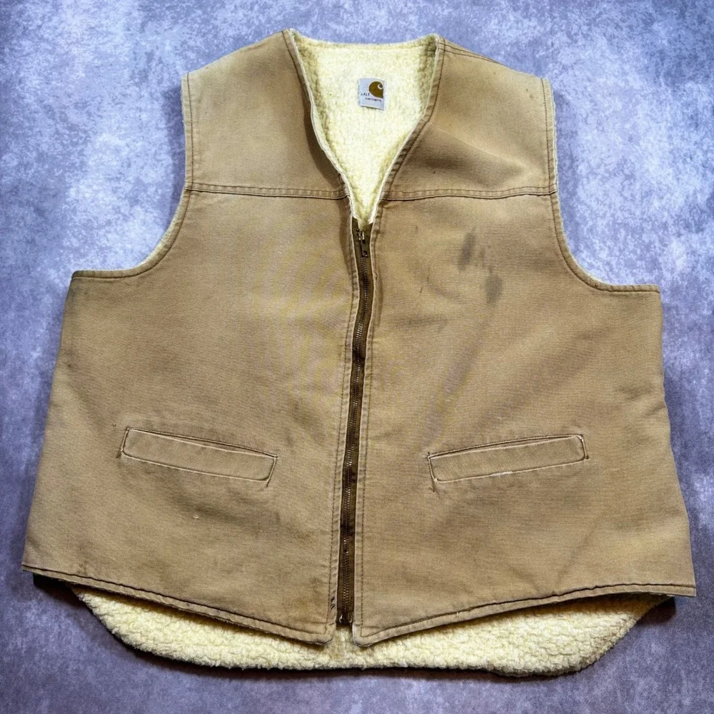 Vintage Carhartt Sherpa Lined Duck Canvas Vest Mens XXLT Tan Brown V02 BRN‎